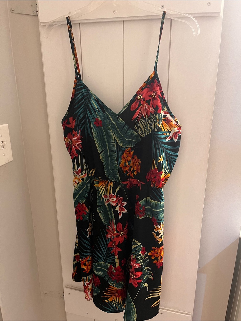 SHEIN Black Floral Cami Dress with Green & Red Accents